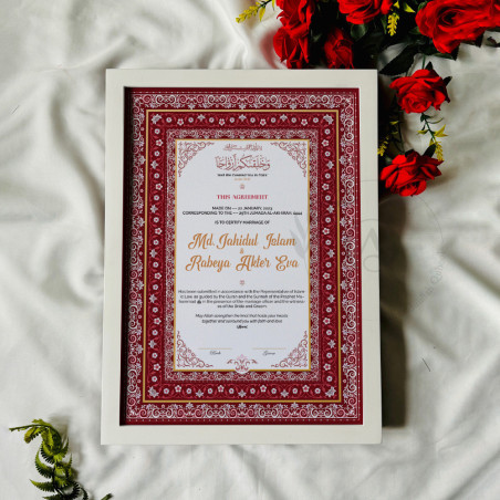 Crimson Red Nikahnama – Royal Islamic Marriage Certificate Design.