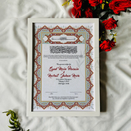 Granada Maroon Arch Nikahnama – Elegant Islamic Wedding Certificate.