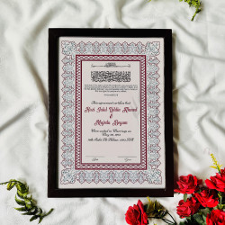 Classic Crimson Nikahnama Design – Wooden Fiber Frame Islamic Certificate