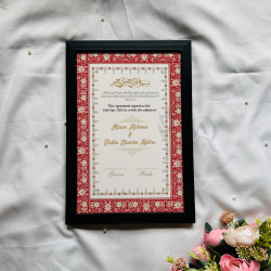 Scarlet Bloom Nikahnama – Elegant Red Islamic Marriage Certificate in Black Frame