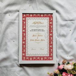 Scarlet Bloom Nikahnama – Elegant Red Islamic Marriage Certificate in Black Frame