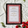 Scarlet Bloom Nikahnama – Elegant Red Islamic Marriage Certificate in Black Frame