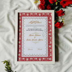 Scarlet Bloom Nikahnama – Elegant Red Islamic Marriage Certificate in Black Frame