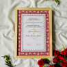 Scarlet Bloom Nikahnama – Elegant Red Islamic Marriage Certificate in Black Frame