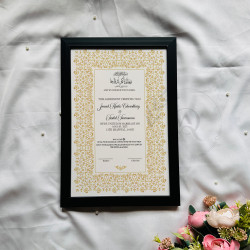 Golden Harmony Nikahnama – Elegant Floral Marriage Certificate in Wooden Frame
