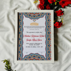 Ottoman Mosaic Nikahnama – Bold Islamic Marriage Certificate with Black Frame.