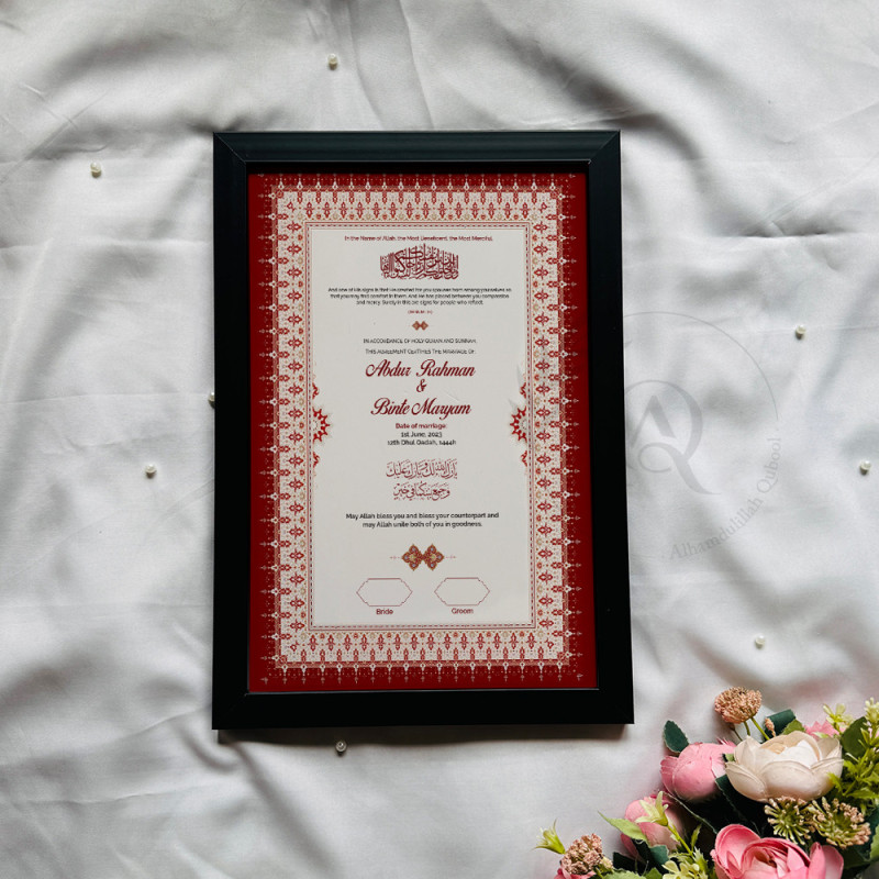 Crimson Red Nikahnama – Elegant Traditional Marriage Certificate Frame