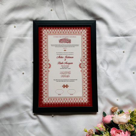 Crimson Red Nikahnama – Elegant Traditional Marriage Certificate Frame