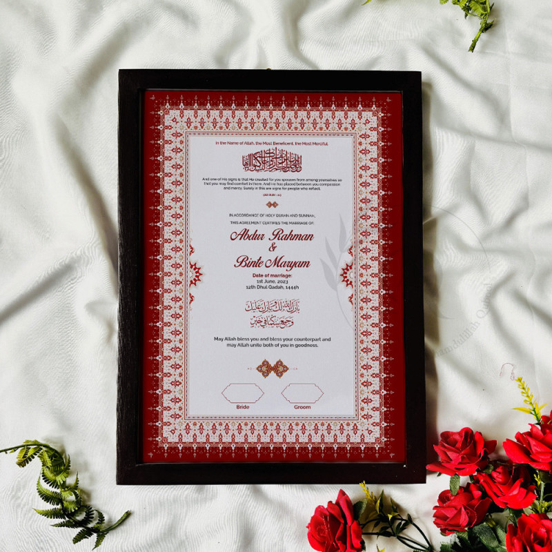 Crimson Red Nikahnama – Elegant Traditional Marriage Certificate Frame