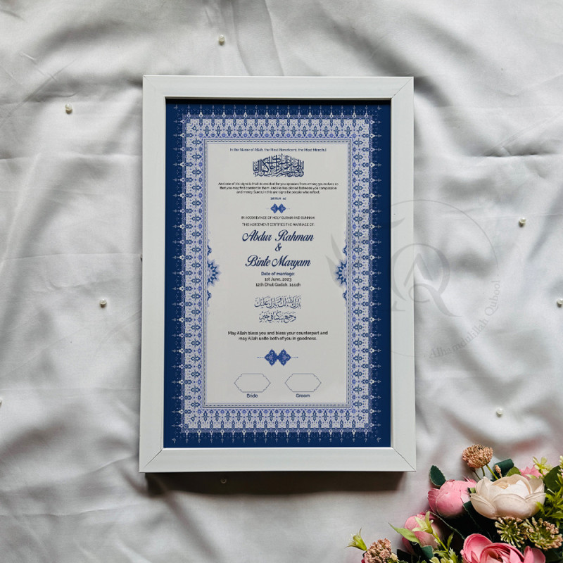 Royal Sapphire Nikahnama – Elegant Islamic Marriage Certificate.