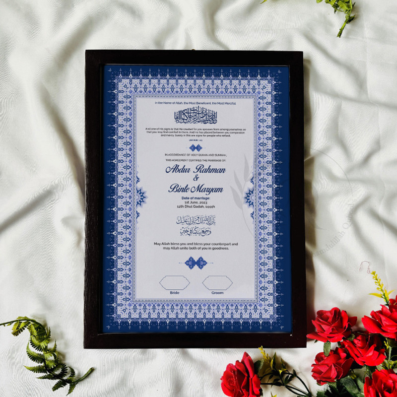 Royal Sapphire Nikahnama – Elegant Islamic Marriage Certificate.