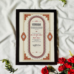 Vintage Arch Red Nikahnama – Islamic Marriage Certificate with Wooden Frame.