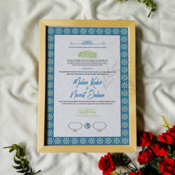 Blue Mosaic Nikahnama – Islamic Marriage Certificate with Moroccan Border.