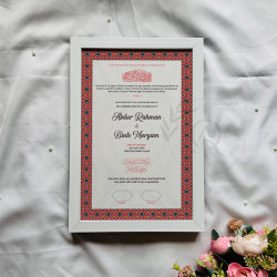 Crimson Floral Nikahnama – Islamic Marriage Certificate with Wooden Frame.