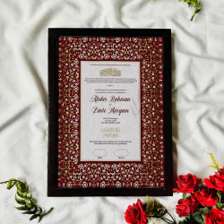 Maroon Floral Nikahnama – Islamic Marriage Certificate in Wooden Frame.