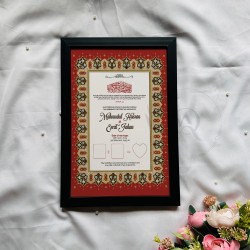 Ruby Red Nikahnama – Islamic Marriage Certificate with Gold Filigree
