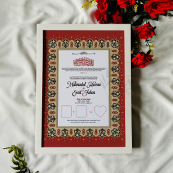 Ruby Red Nikahnama – Islamic Marriage Certificate with Gold Filigree
