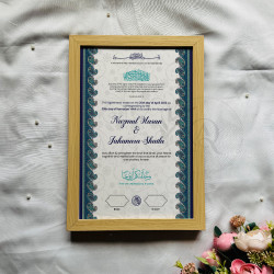 Paisley Side Border Nikahnama – Islamic Marriage Certificate in Wooden Frame