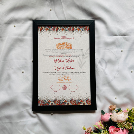 Floral Crest Nikahnama – Islamic Marriage Certificate with Top-Bottom Bloom.