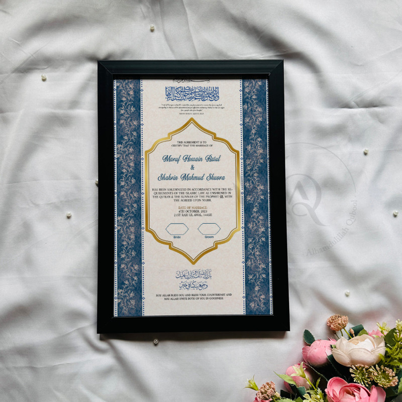 Blue Arch Nikahnama – Islamic Marriage Certificate with Floral Border