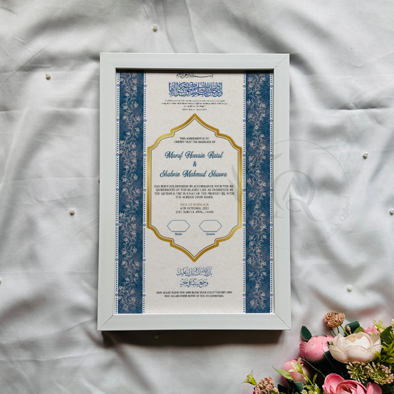 Blue Arch Nikahnama – Islamic Marriage Certificate with Floral Border