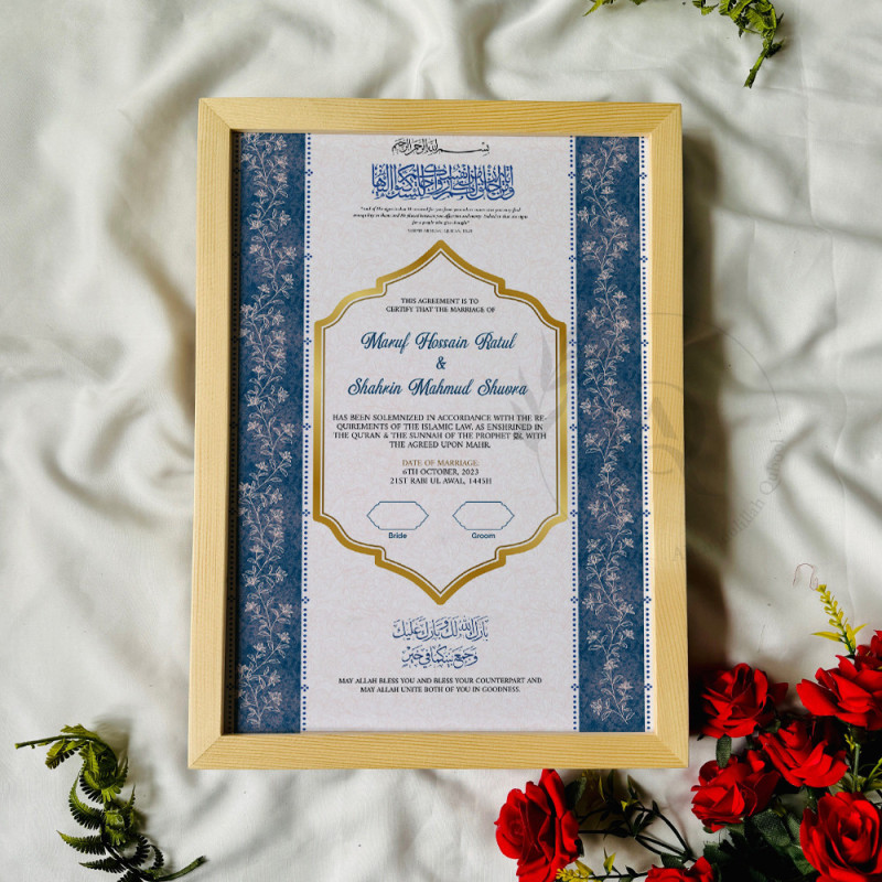Blue Arch Nikahnama – Islamic Marriage Certificate with Floral Border