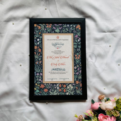 Midnight Floral Nikahnama – Islamic Marriage Certificate with White Frame.